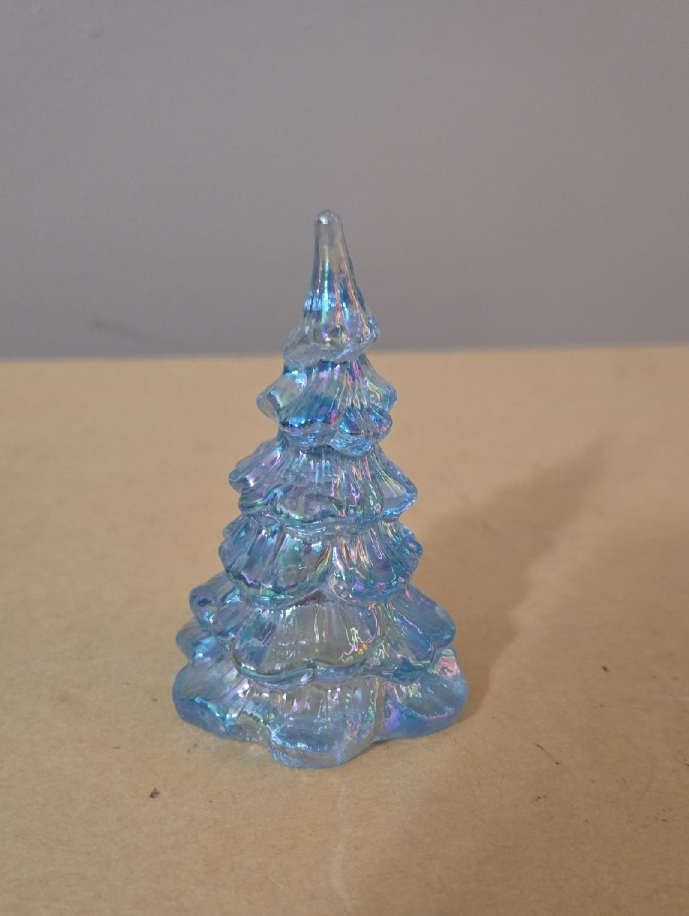 Fenton Iridescent Blue Glass Tree Figurine Size 3 Inches